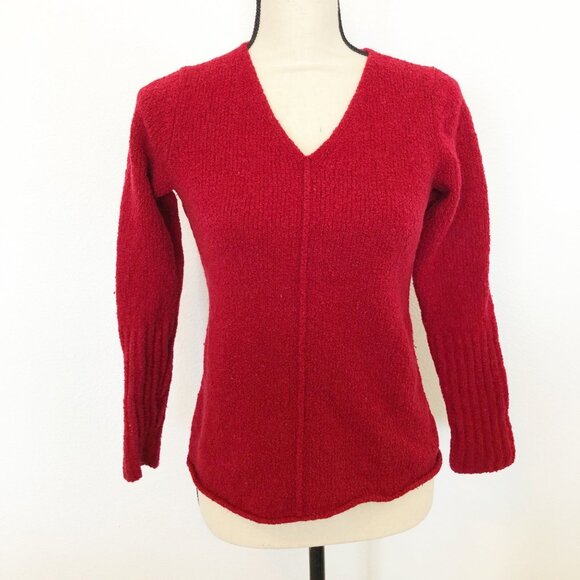 EILEEN FISHER Wool Red V Neck Pullover Sweater Womens Small Petite - Picture 1 of 10